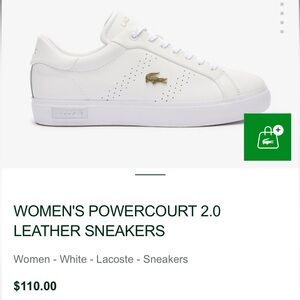 Lacoste Powercourt 2.0 white/gold leather womens size 5 New in box Retails $110